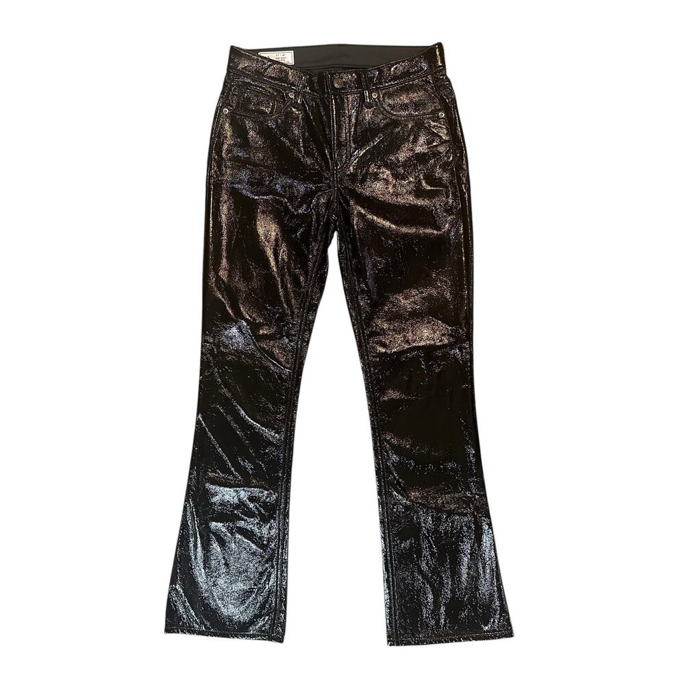 Gap Black Mid Rise Vegan Patent Leather Baby Boot Pants Women’s Size 27/4 Short - Picture 3 of 13